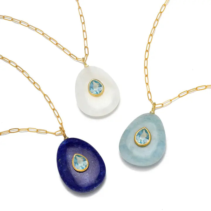Aquamarine and Blue Topaz Pear Necklace-Multiple Lengths