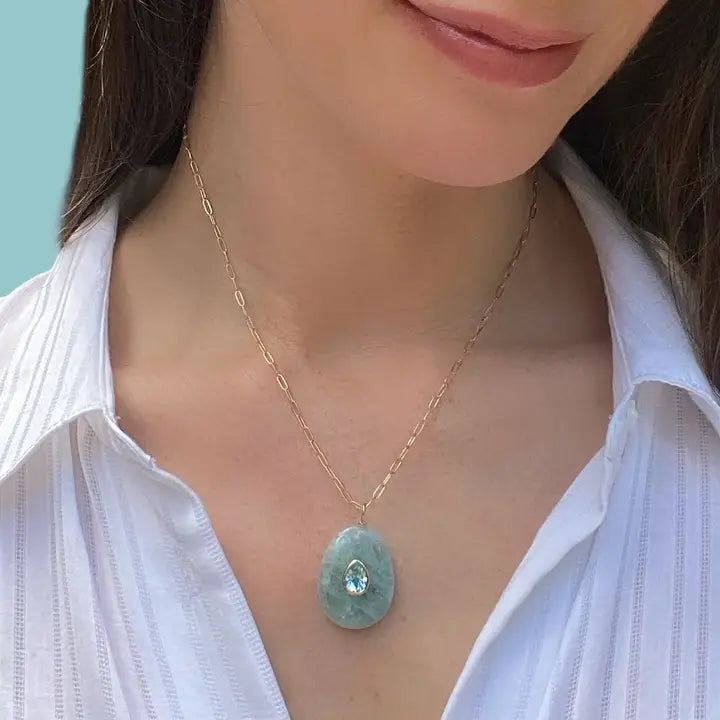 Aquamarine and Blue Topaz Pear Necklace-Multiple Lengths